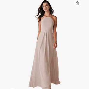 Alicepub (AW Bridal) Halter Chiffon Bridesmaid Dress - Nude/Biscotti